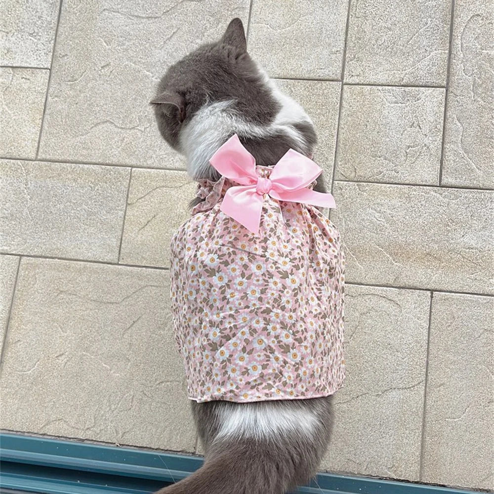 Summer Cotton Cat & Small Dog Suspender Dress – Floral Princess Outfit