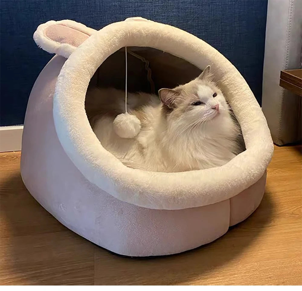 Deep Sleep Cartoon Cat Bed – Foldable & Washable Pet Cave