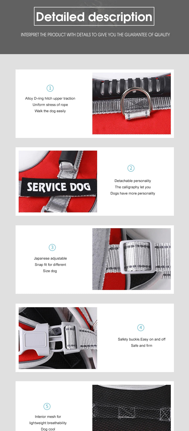 Service Dog Vest Harness – No Pull Large Dog Control Strap