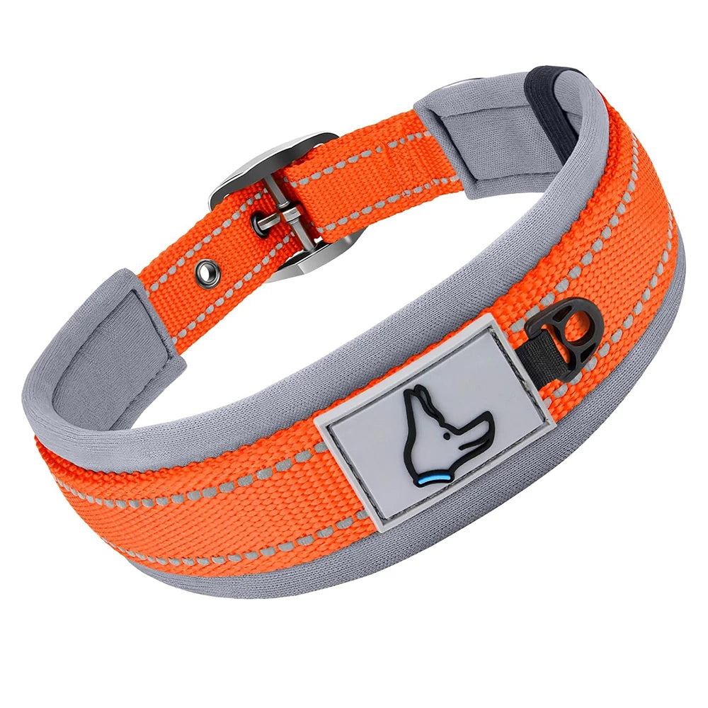 Padded Reflective Dog Collar – Adjustable Nylon Neoprene for All Sizes