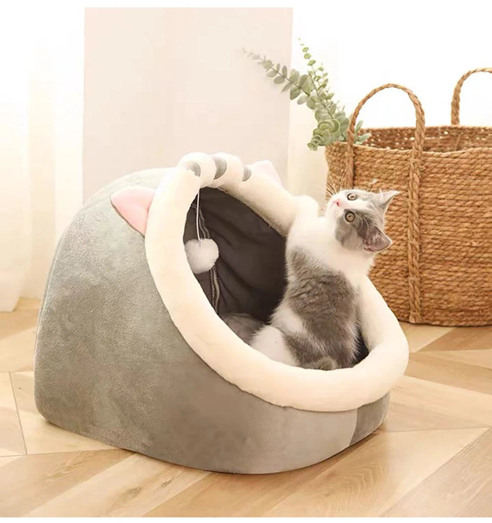 Deep Sleep Cartoon Cat Bed – Foldable & Washable Pet Cave