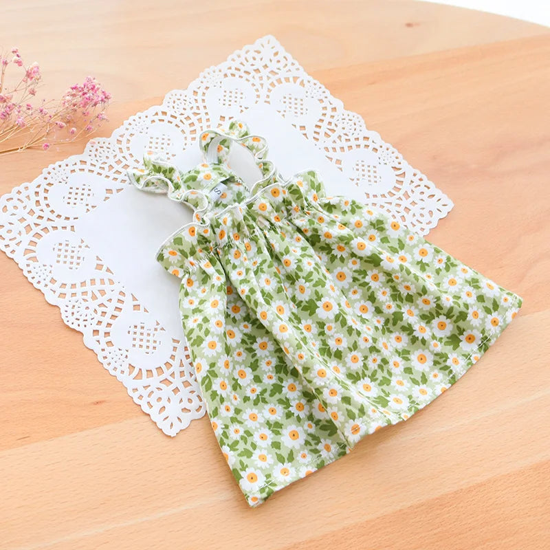 Summer Cotton Cat & Small Dog Suspender Dress – Floral Princess Outfit