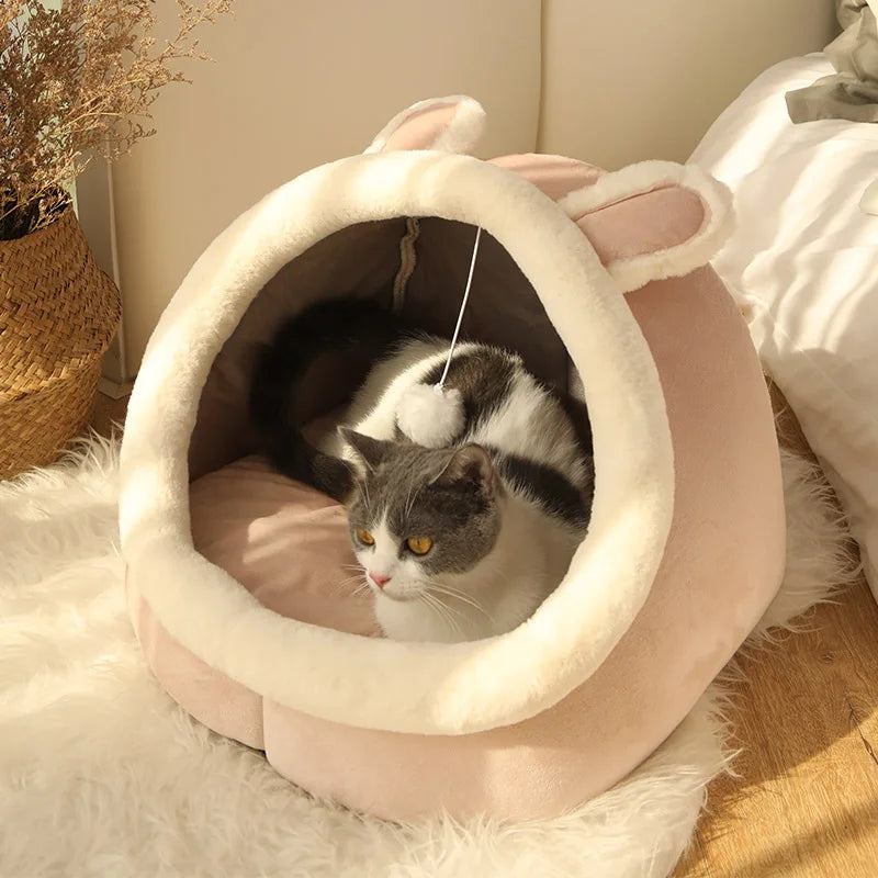 Deep Sleep Cartoon Cat Bed – Foldable & Washable Pet Cave