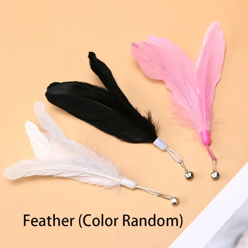 Cat Teaser Wand with Bell & Suction Cup – Replaceable Feather Toy