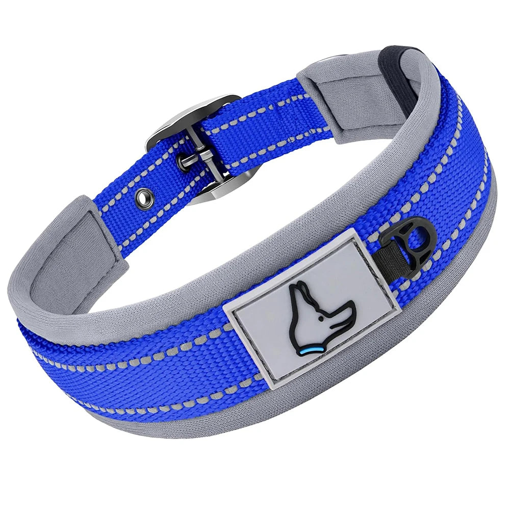 Padded Reflective Dog Collar – Adjustable Nylon Neoprene for All Sizes