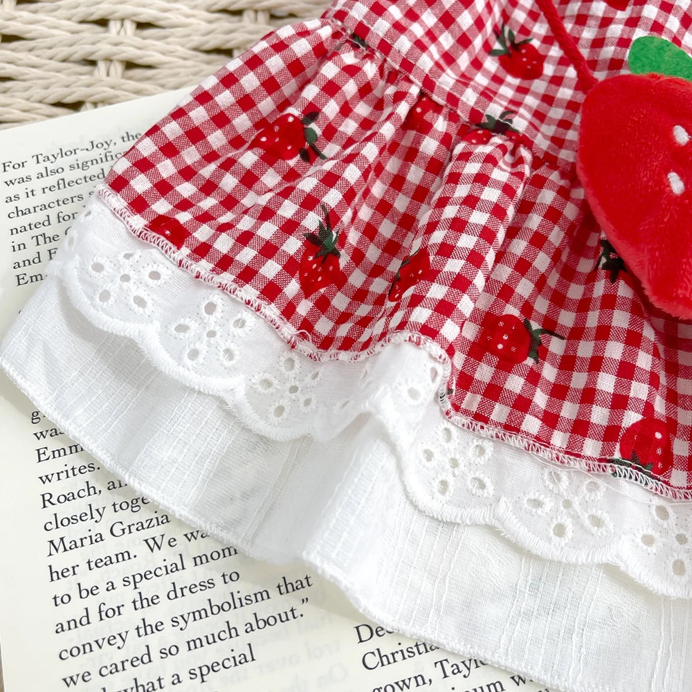Strawberry Dog Dress – Cute Plaid Summer Outfit for Small Dogs & Cats