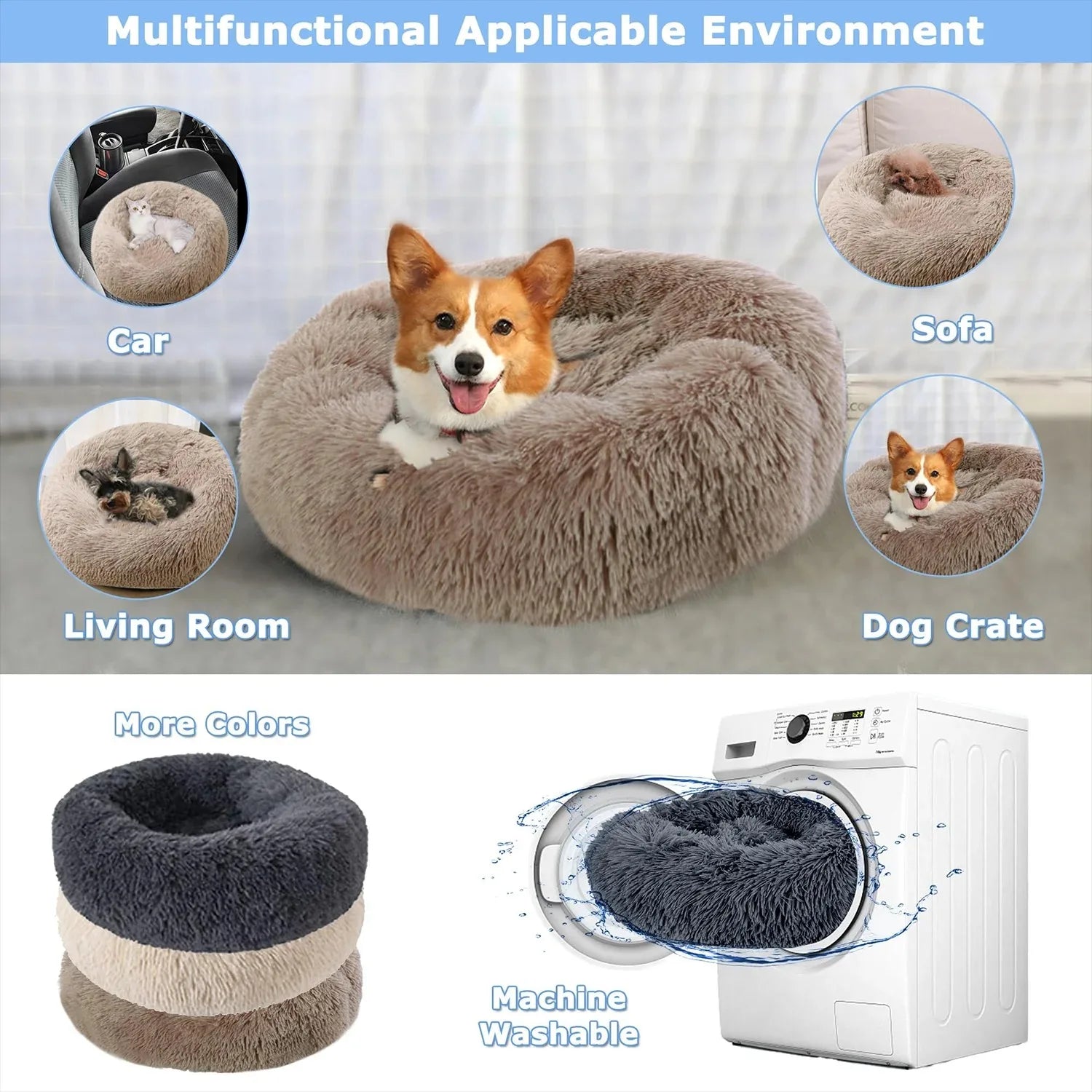 Round Plush Pet Bed – Warm Washable Dog & Cat Sofa