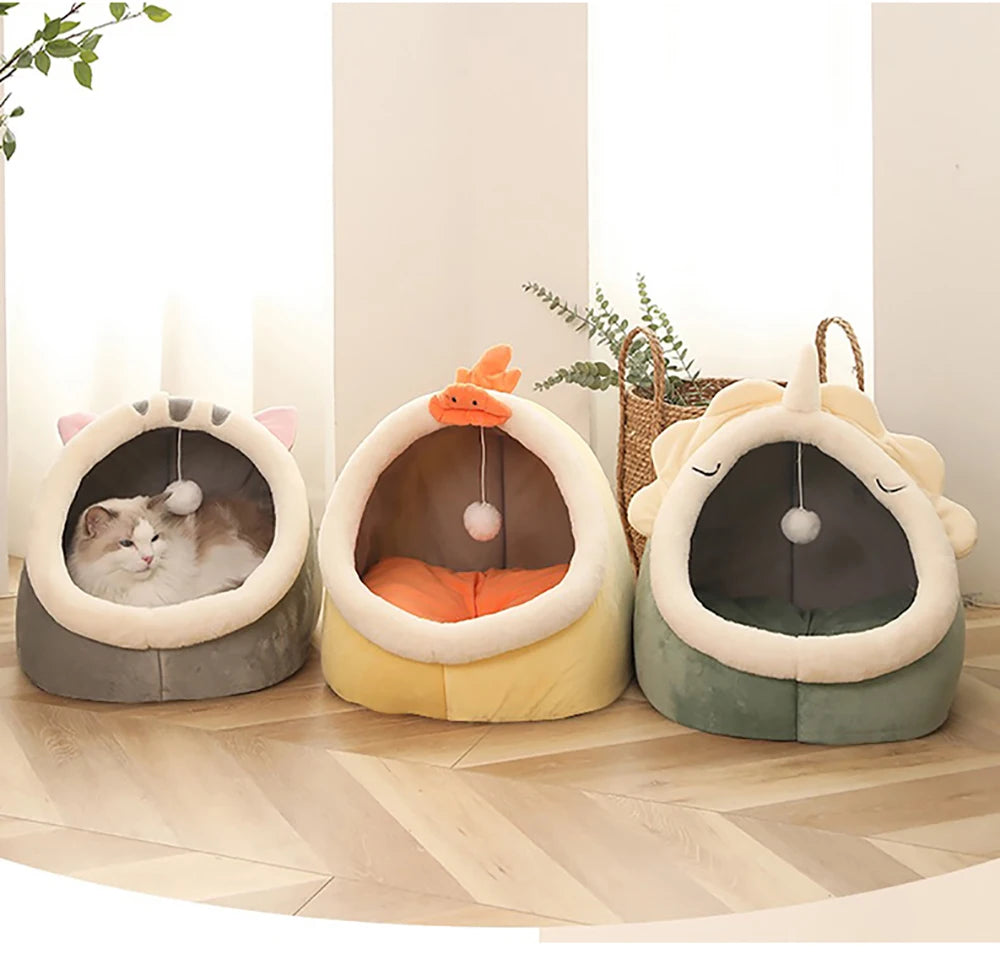 Deep Sleep Cartoon Cat Bed – Foldable & Washable Pet Cave
