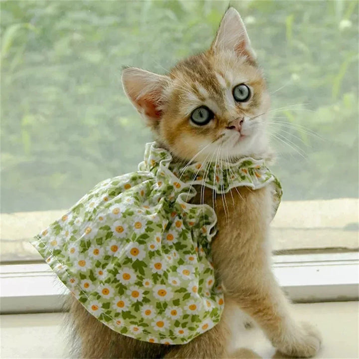 Summer Cotton Cat & Small Dog Suspender Dress – Floral Princess Outfit