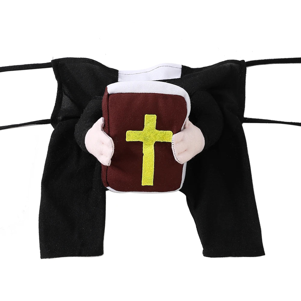 Funny Halloween Dog Costume – Pastor Style Pet Outfit with Cross