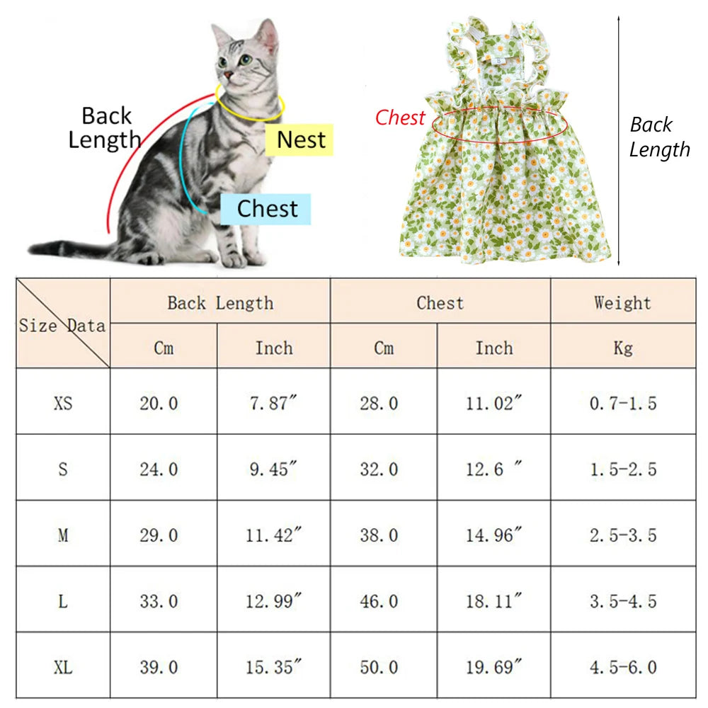 Summer Cotton Cat & Small Dog Suspender Dress – Floral Princess Outfit