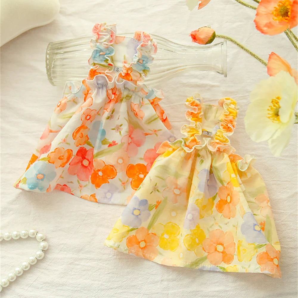Summer Cotton Cat & Small Dog Suspender Dress – Floral Princess Outfit