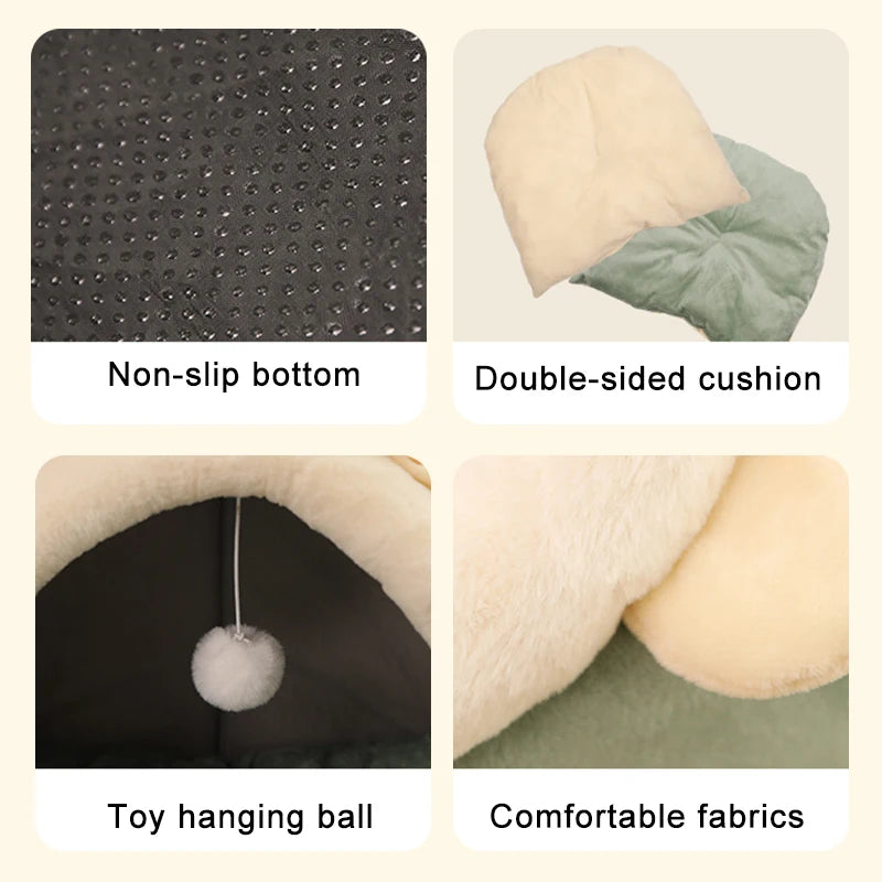 Deep Sleep Cartoon Cat Bed – Foldable & Washable Pet Cave