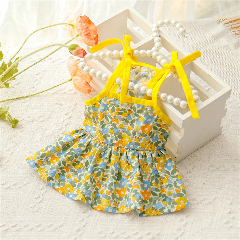 Summer Cotton Cat & Small Dog Suspender Dress – Floral Princess Outfit