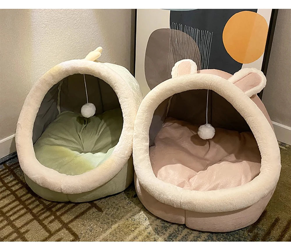 Deep Sleep Cartoon Cat Bed – Foldable & Washable Pet Cave