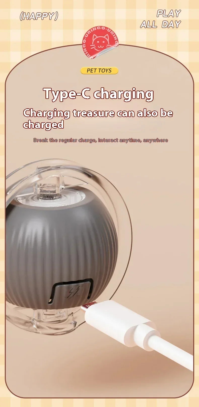 Rechargeable Interactive Cat Toy Ball – Automatic Rolling Pet Toy with Tail