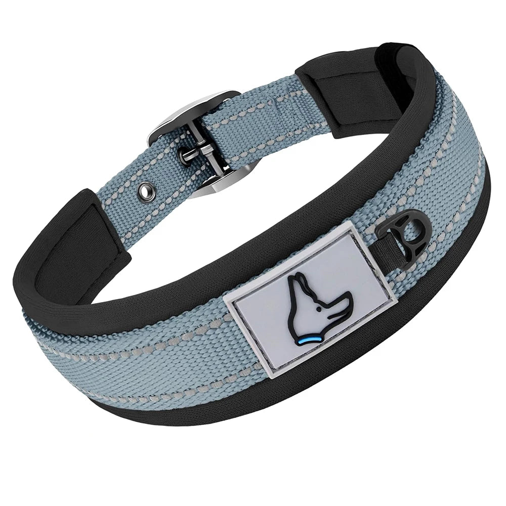Padded Reflective Dog Collar – Adjustable Nylon Neoprene for All Sizes