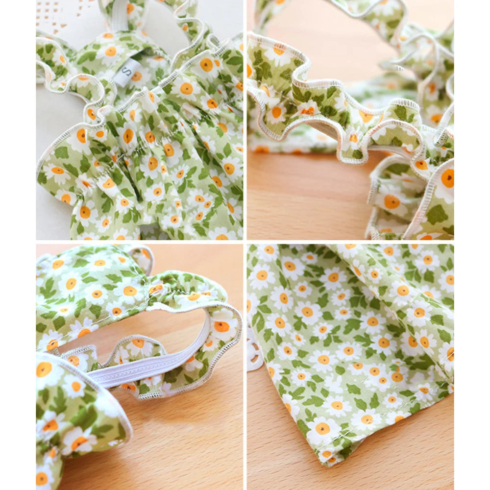 Summer Cotton Cat & Small Dog Suspender Dress – Floral Princess Outfit