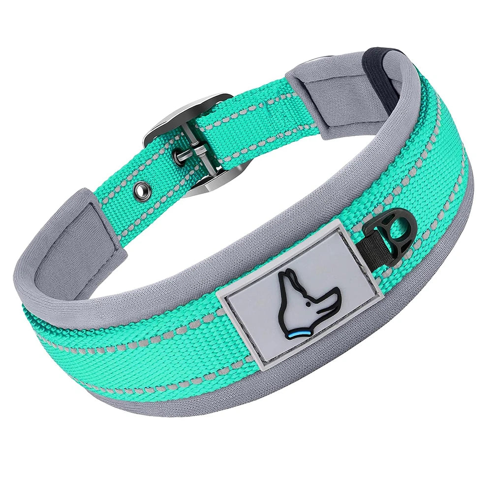 Padded Reflective Dog Collar – Adjustable Nylon Neoprene for All Sizes
