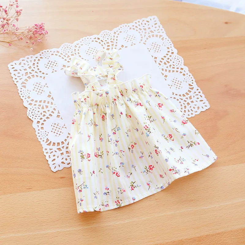 Summer Cotton Cat & Small Dog Suspender Dress – Floral Princess Outfit