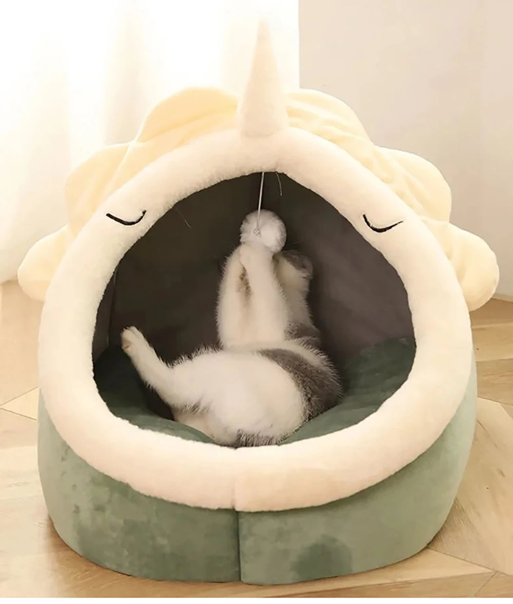 Deep Sleep Cartoon Cat Bed – Foldable & Washable Pet Cave