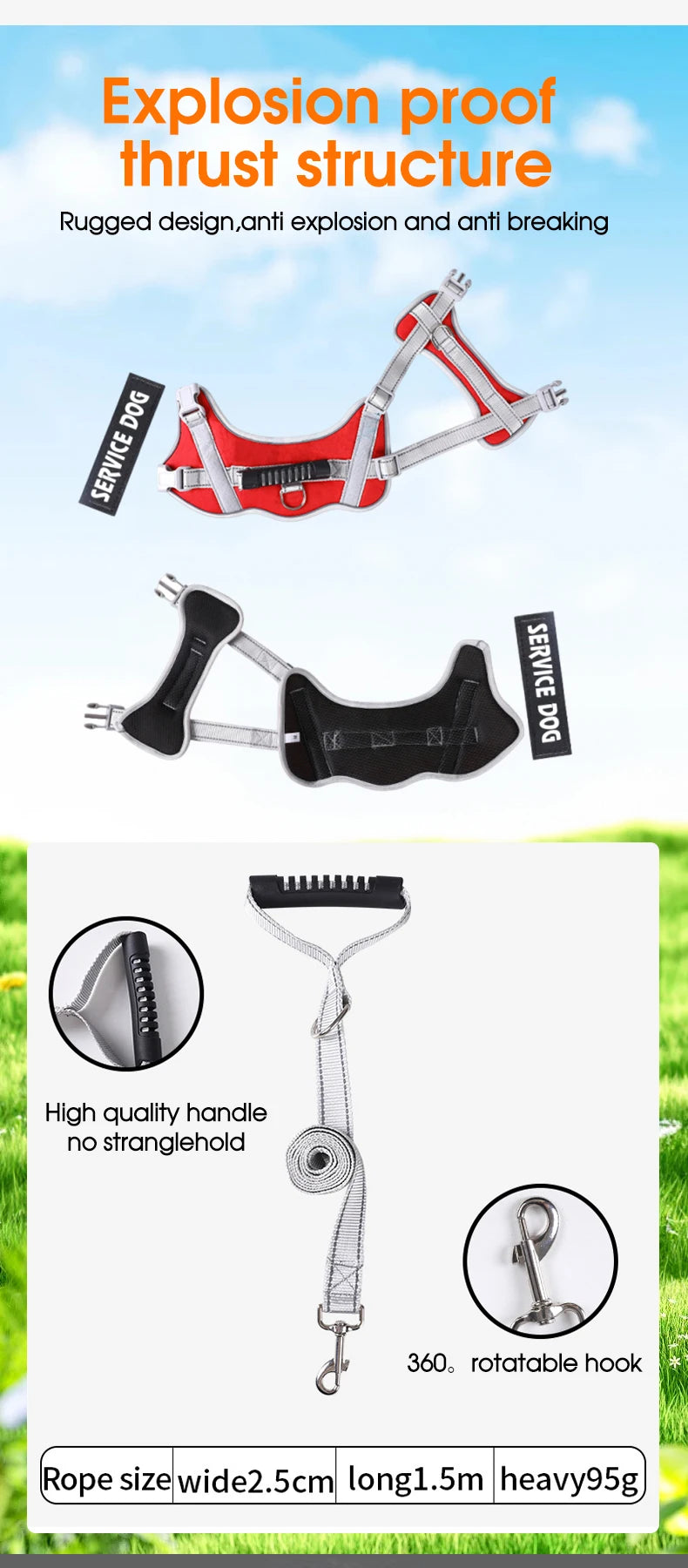 Service Dog Vest Harness – No Pull Large Dog Control Strap