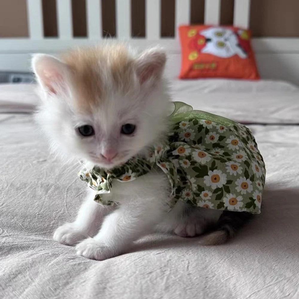 Summer Cotton Cat & Small Dog Suspender Dress – Floral Princess Outfit