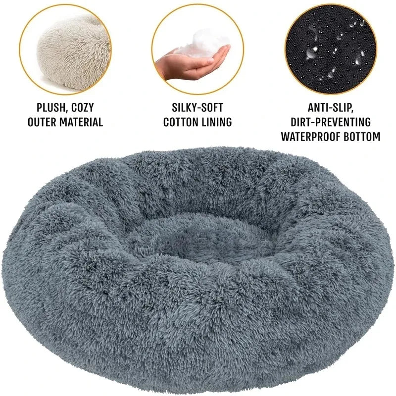 Round Plush Pet Bed – Warm Washable Dog & Cat Sofa