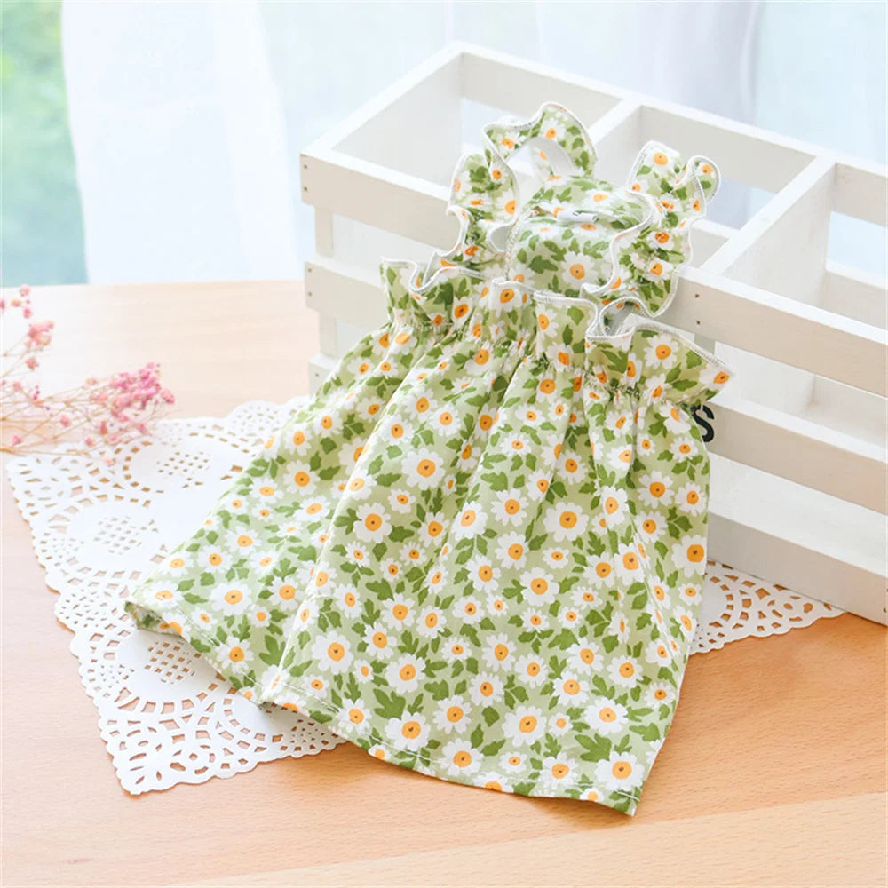 Summer Cotton Cat & Small Dog Suspender Dress – Floral Princess Outfit