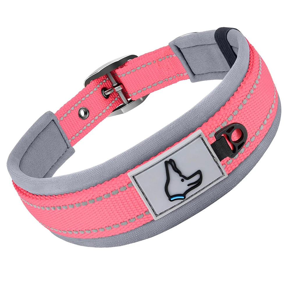 Padded Reflective Dog Collar – Adjustable Nylon Neoprene for All Sizes