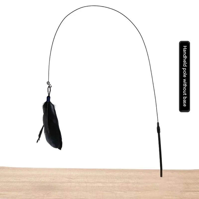 Cat Teaser Wand with Bell & Suction Cup – Replaceable Feather Toy