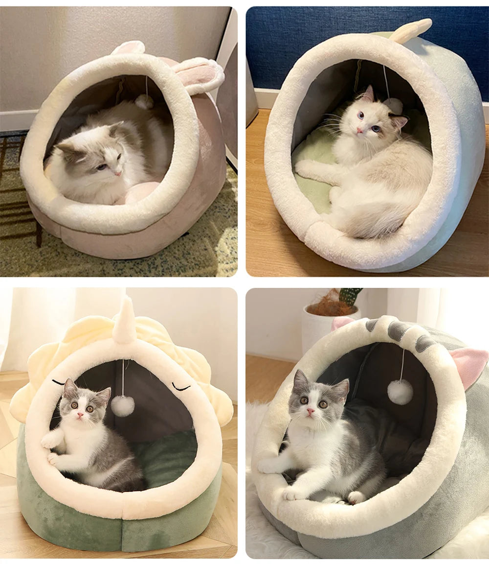 Deep Sleep Cartoon Cat Bed – Foldable & Washable Pet Cave