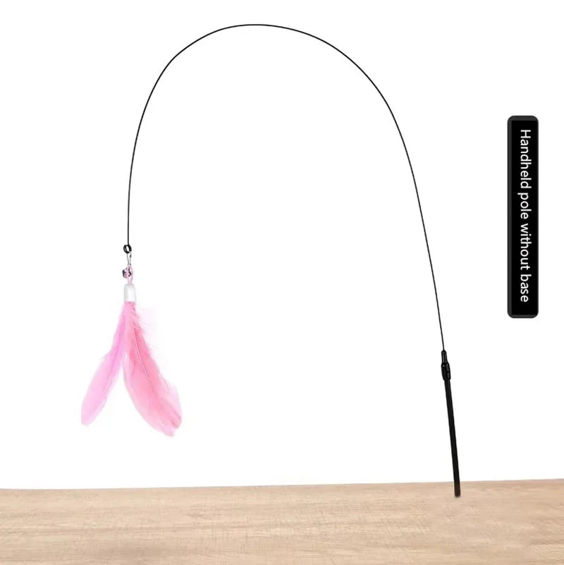 Cat Teaser Wand with Bell & Suction Cup – Replaceable Feather Toy