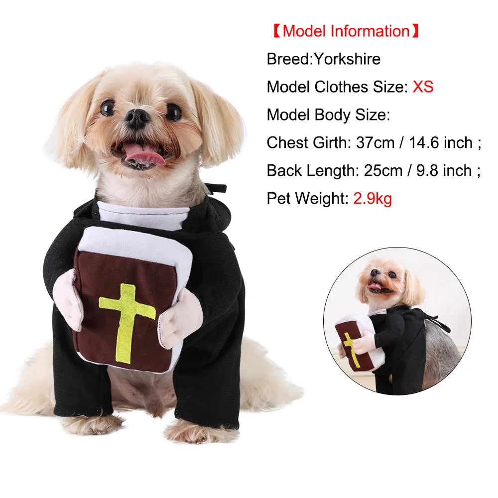 Funny Halloween Dog Costume – Pastor Style Pet Outfit with Cross