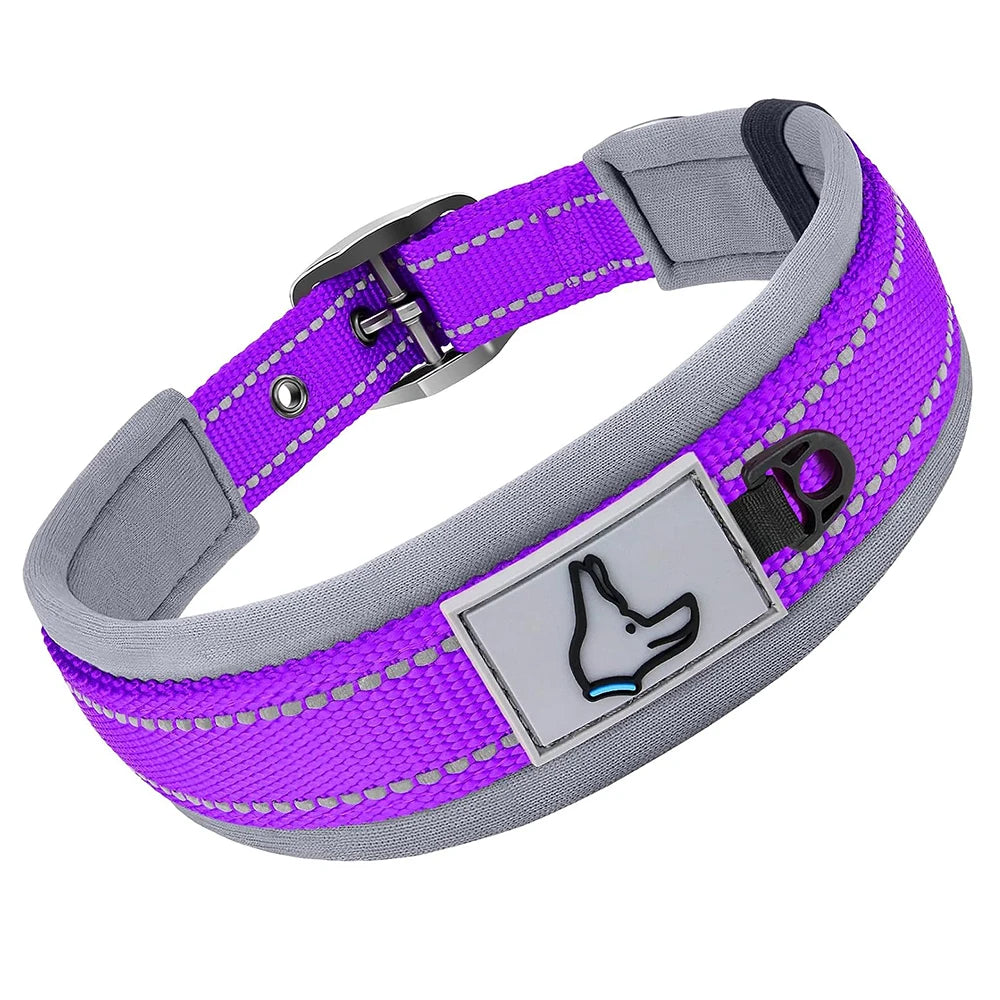 Padded Reflective Dog Collar – Adjustable Nylon Neoprene for All Sizes