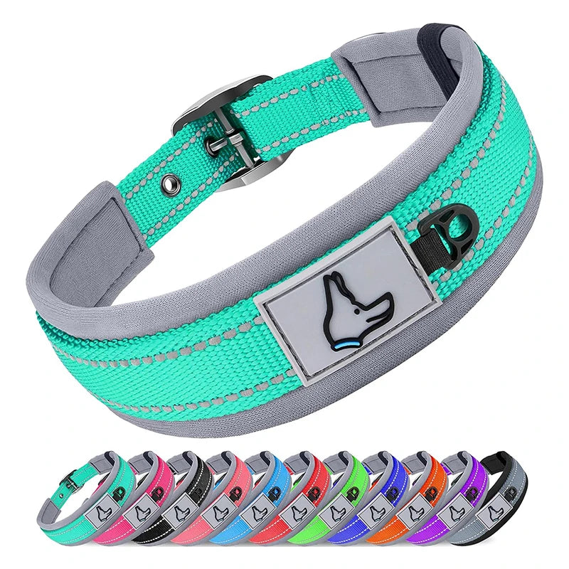 Padded Reflective Dog Collar – Adjustable Nylon Neoprene for All Sizes