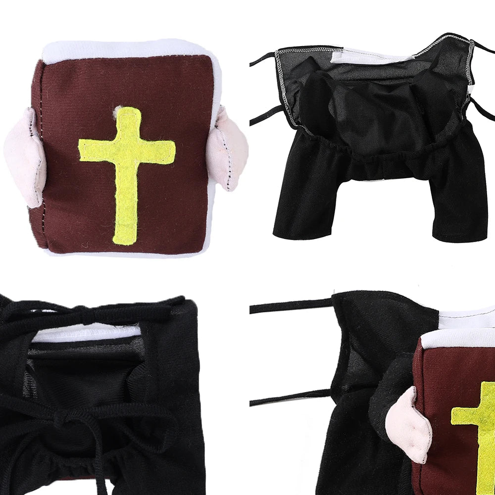 Funny Halloween Dog Costume – Pastor Style Pet Outfit with Cross