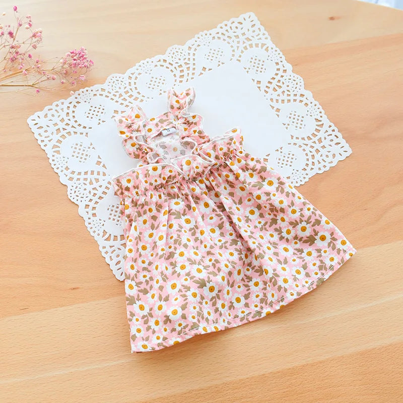 Summer Cotton Cat & Small Dog Suspender Dress – Floral Princess Outfit