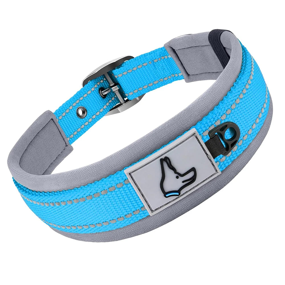 Padded Reflective Dog Collar – Adjustable Nylon Neoprene for All Sizes