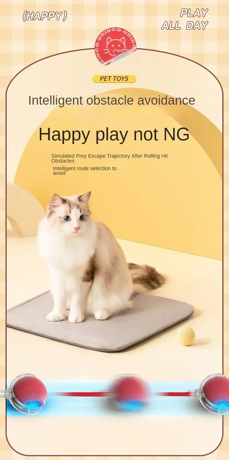 Rechargeable Interactive Cat Toy Ball – Automatic Rolling Pet Toy with Tail