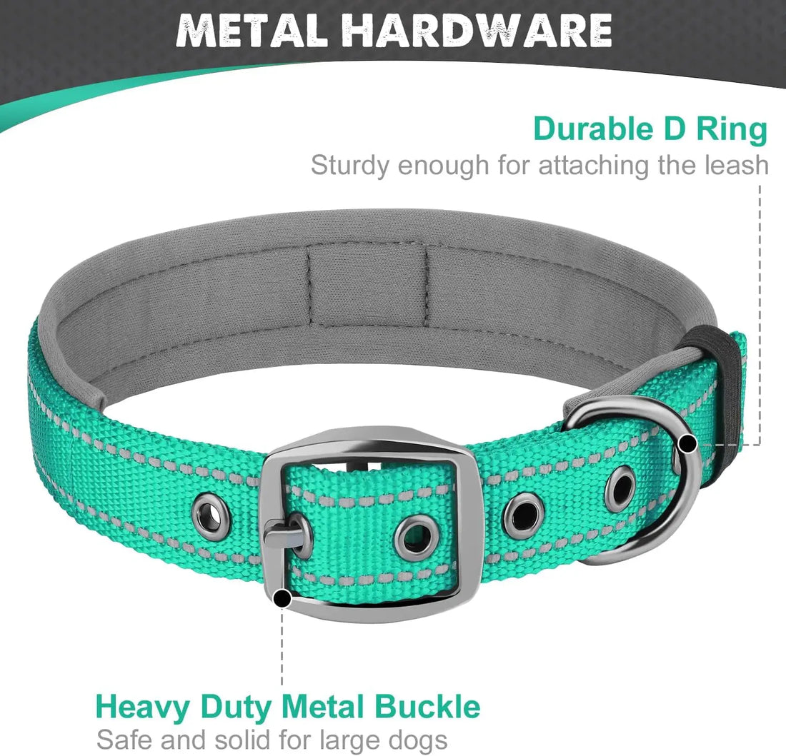 Padded Reflective Dog Collar – Adjustable Nylon Neoprene for All Sizes