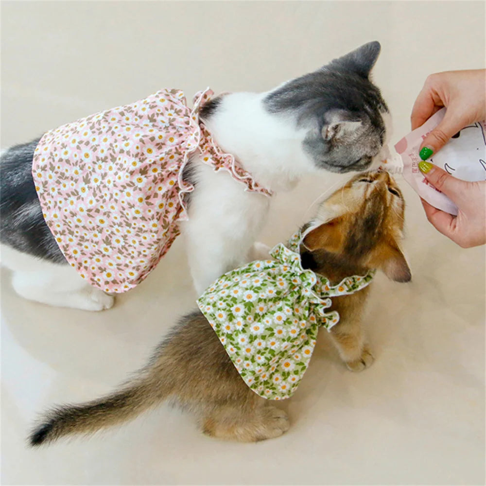 Summer Cotton Cat & Small Dog Suspender Dress – Floral Princess Outfit