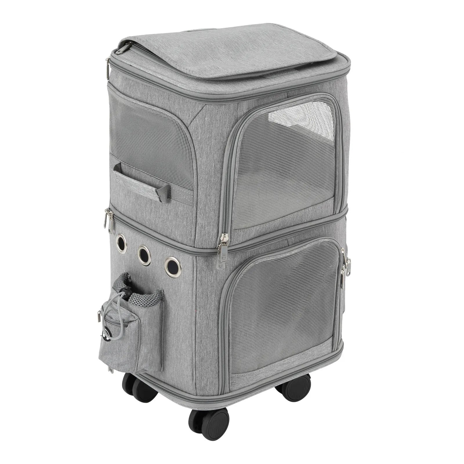 Double-Compartment Pet Rolling Carrier – Ventilated Cat & Small Dog Travel Bag