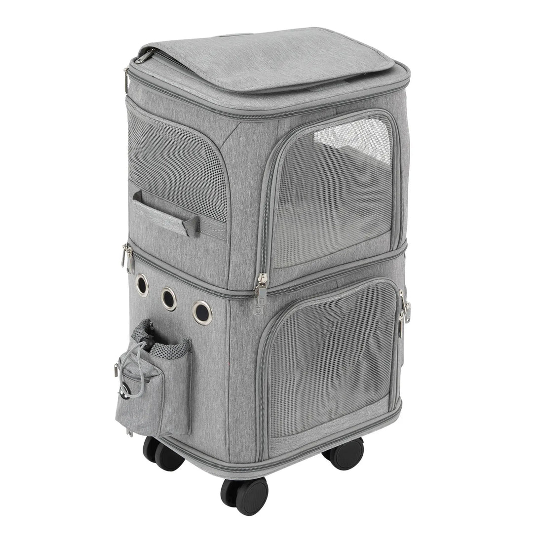 Double-Compartment Pet Rolling Carrier – Ventilated Cat & Small Dog Travel Bag
