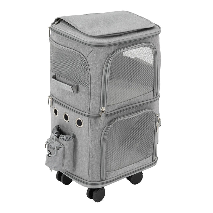 Double-Compartment Pet Rolling Carrier – Ventilated Cat & Small Dog Travel Bag
