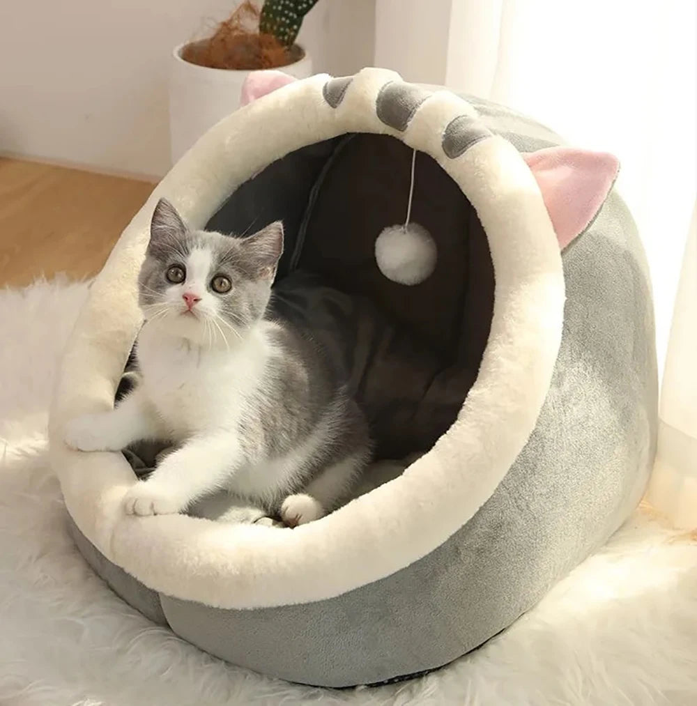 Deep Sleep Cartoon Cat Bed – Foldable & Washable Pet Cave