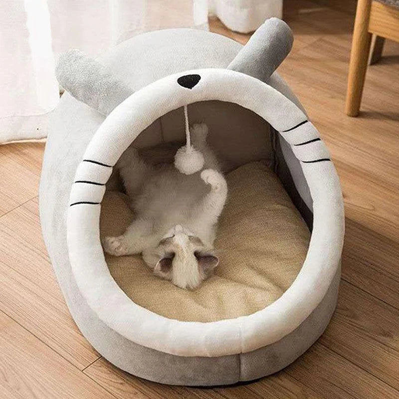 Deep Sleep Cartoon Cat Bed – Foldable & Washable Pet Cave