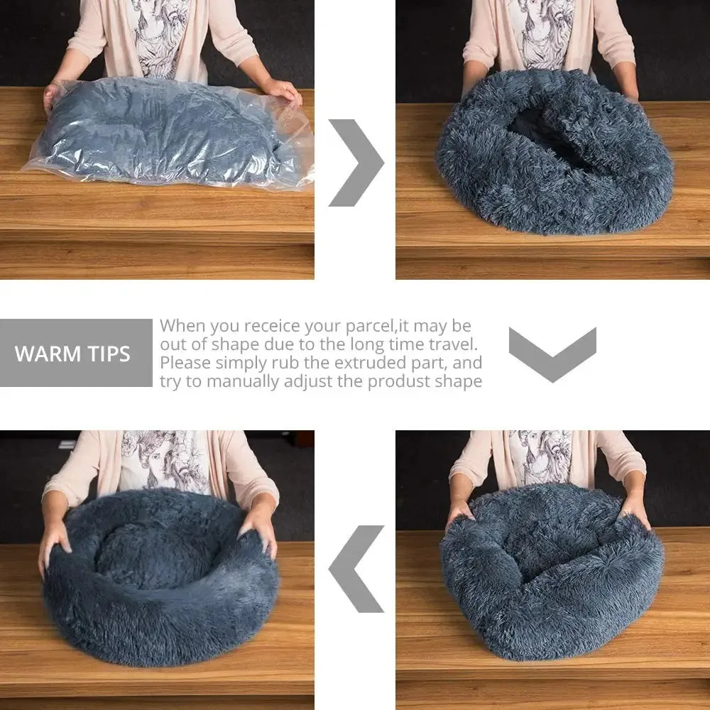 Round Plush Pet Bed – Warm Washable Dog & Cat Sofa