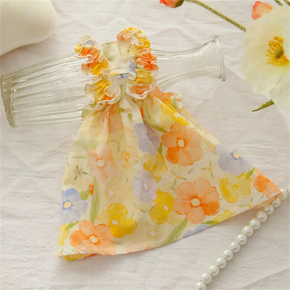 Summer Cotton Cat & Small Dog Suspender Dress – Floral Princess Outfit