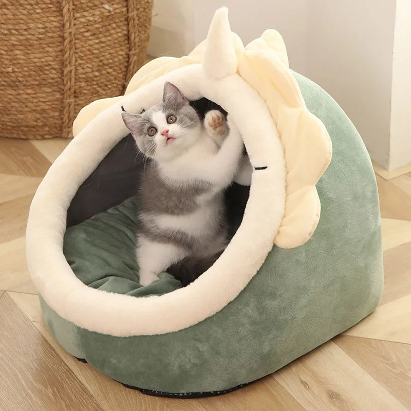 Deep Sleep Cartoon Cat Bed – Foldable & Washable Pet Cave